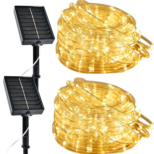 Solar Rope Lights Outdoor 2 Packs Total 144FT 400LED Solar String Lights with 8 Lighting Modes Waterproof Solar Powered Fairy Lights for Party Garden Yard Home Holiday Tree Decoration Warm White