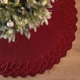 Weldomcor 122cm Weihnachtsbaum Decke, 3D Gestrickter Rot Weihnachtsbaum Rock Teppich Rustikaler Groß Weihnachtsteppich Christbaumdecke Rund für Zuhause Weihnachtsfeier Weihnachtsbaumschmuck