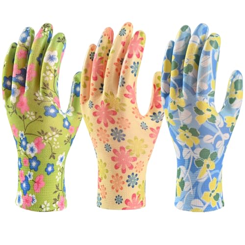 Freeote GARDEN GOLVES MEDIUM SIZE Garden Gloves For Women, 3 Pairs Gardening Gloves With Breathable Nitrile Coated cover