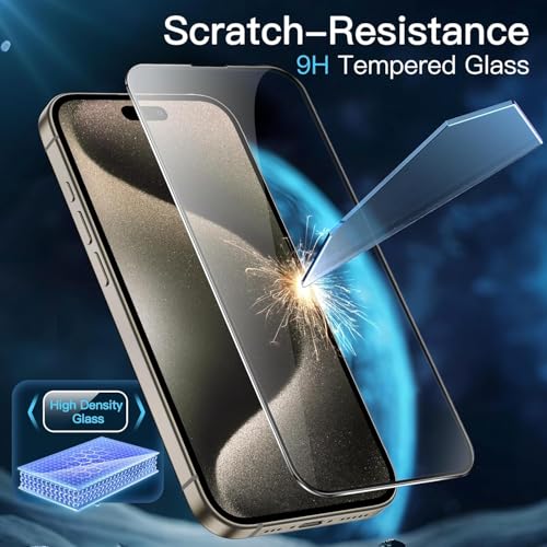 Image of IQShield Screen Protector Tempered Glass Guard for iPhone 15 Pro - 9H Hardness, HD Clear, Case Friendly [1 Pack]