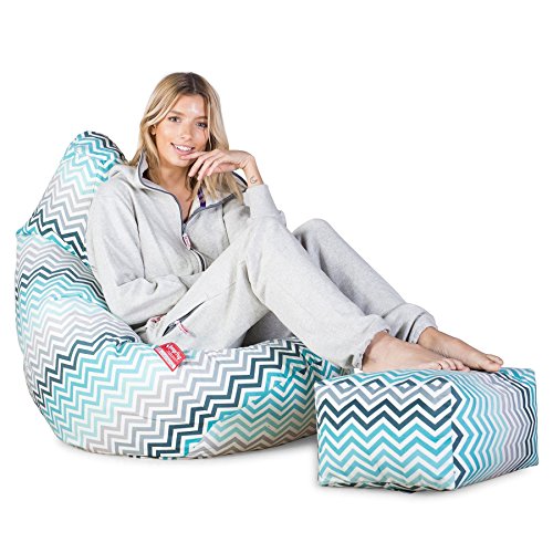 Lounge Pug, Gaming Sitzsack Sessel, Geometrische Druck Chevron Türkis – Bild 5