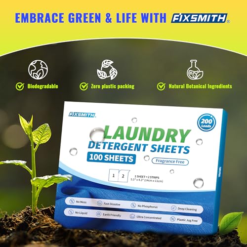 Fixsmith Laundry Detergent Sheets - 200 Loads (100 Sheets) Fragrance Free - Hypoallergenic,Unscented,Eco Friendly Laundry Detergent Strips Concentrated Travel Detergent Sheets.Plastic-Free,Liquidless thumb #5