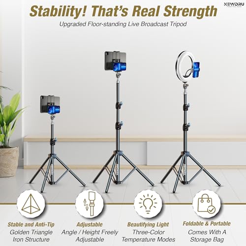 Image of NEWDRU TripGrip Pro - Adjustable & Foldable Tripod Stand | Universal Phone Holder & Bluetooth | Multi-Angle Stand for Reels, YouTube, Live Streaming & Vlogging