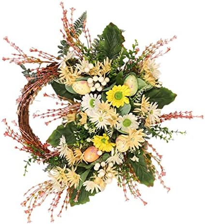 GPPZM Easter Chrysanthemum Wreath Garland Colored Eggs Egg Wreath Window (Color : A, Size : 19.69inch)
