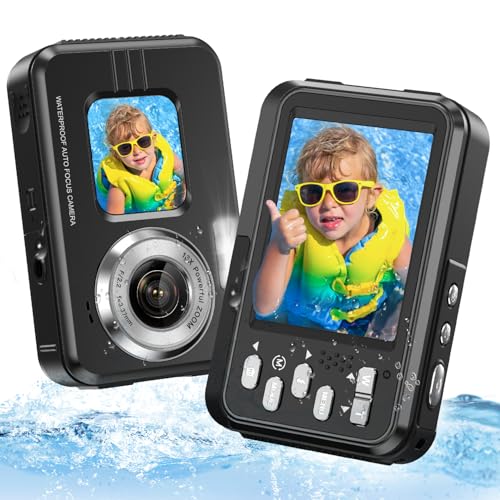 4K Underwater Camera Snorkeling 11FT Waterproof Camera 64MP Autofocus with 32GB Card Dual Screens Selfie 16X Zoom Floatable Compact Digital Camera Waterproof with 2 Batteries (Black)