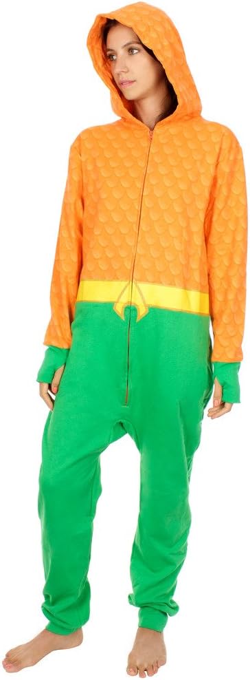 DC Comics Aquaman Hooded One Piece Pajama (Adult Medium)