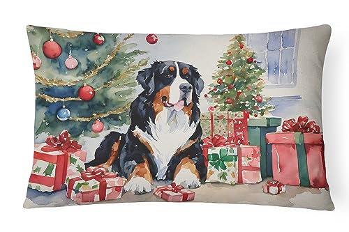 Caroline's Treasures DAC1259PW1216 Bernese Mountain Dog Christmas Fabric Decorative Pillow Machine Washable, Indoor Outdoor Decorative Pillow for Couch, Bed or Patio, 12HX16W