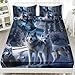 AILONEN Snow Wolf Fitted Sheet Set Twin Size, 3D Wolves Bed Sheet Set,Teens Boys Sheets Safari Animals Wolf Pattern Bedsheet Sets 3 Pieces, 1 Fitted Sheet and 2 Pillowcases