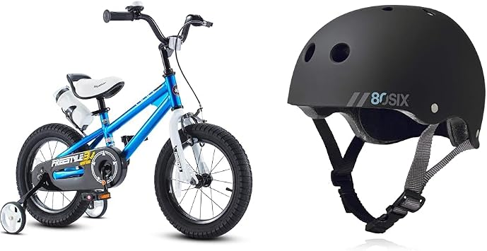 Royalbaby Kids دراجة BMX مع عجلات تدريب وخوذة لوح تزلج مزدوجة معتمدة 80Six متوسطة/كبيرة باللون الأسود