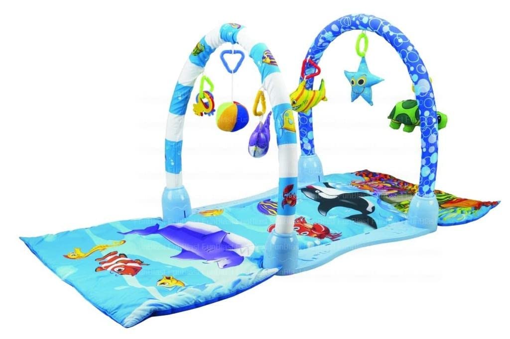 FunBlast Animal Gym Baby Play Mat Activity Gym Foldable Laying Mat with Hanging Rattles, Assemble Baby Gym, Baby Gym with Soft Rattles Washable Baby Play Mat Gym for 6+ Months Baby (Ocean)
