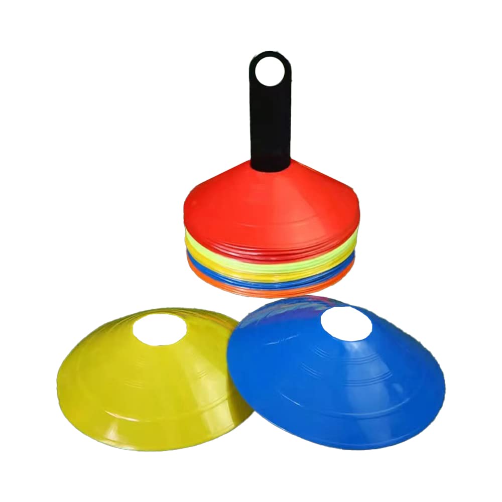 ROMARIO Training Sports Cones, 50pcs X 19cm Space shape cones with holder for training, agility & speed, Durable soft plastic, Multicolor sport marker disc