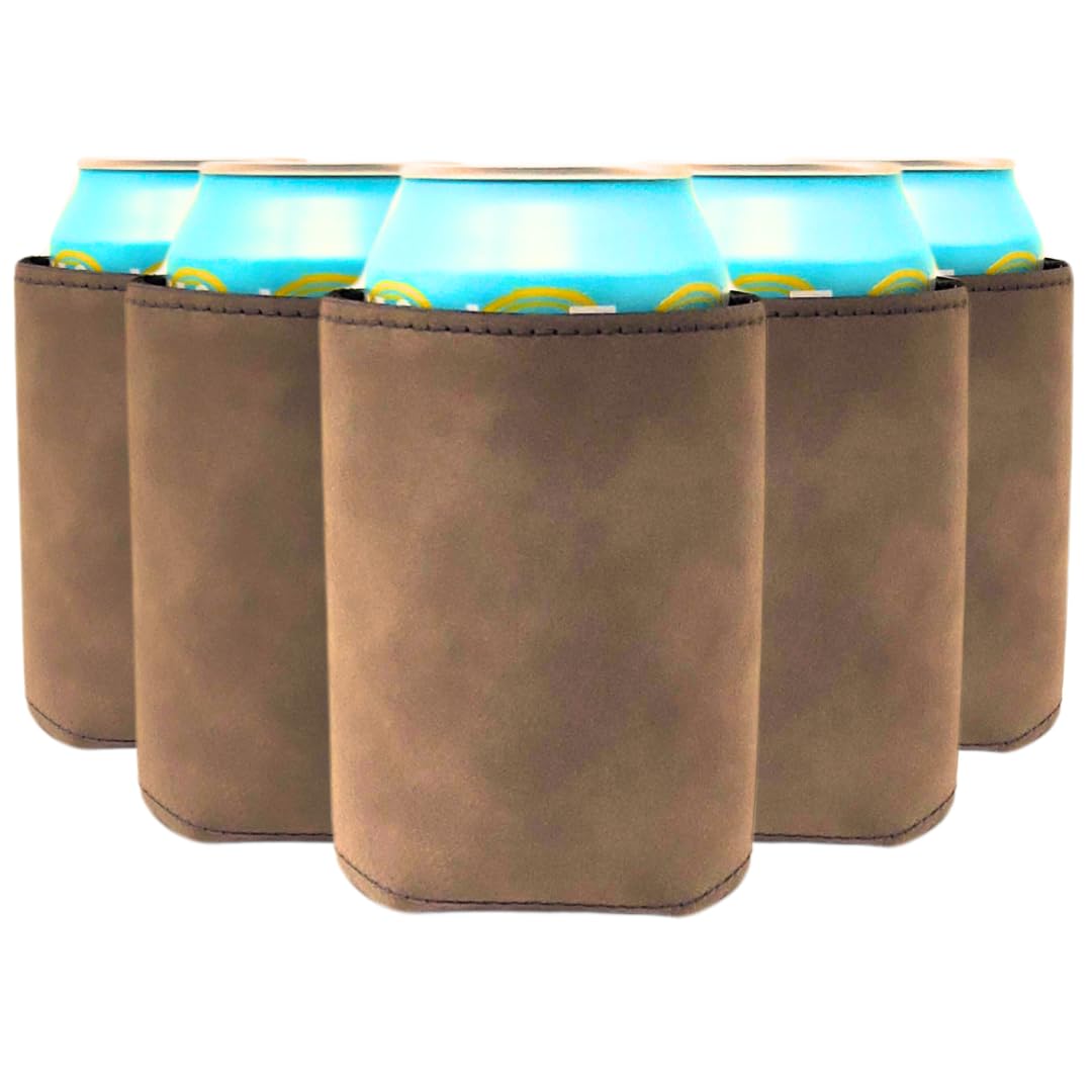 TahoeBay Leatherette Can Cooler Sleeves (12-Pack) Faux Leather Bulk Beer and Soda Neoprene Coolers for Cans - 12oz Blanks for Heat Transfer Vinyl - Plain Groomsmen Gifts Party Favors (Rustic)