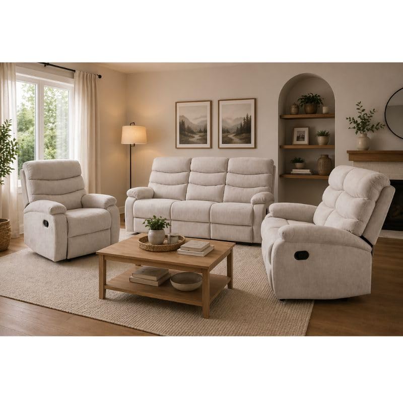 Buyqualia Sillón reclinable Individual tapizado Color Beige/Gris Oscuro/Gris (Beige)