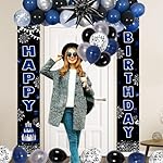 Blue and Black Birthday Decorations for Men Women Boys, Happy Birthday Decorations Banner Balloons Tablecover Fringe Curtain Door Banner Blue Silver, Mens Boy Bday Party Decoration Supplies Decor - Image 5