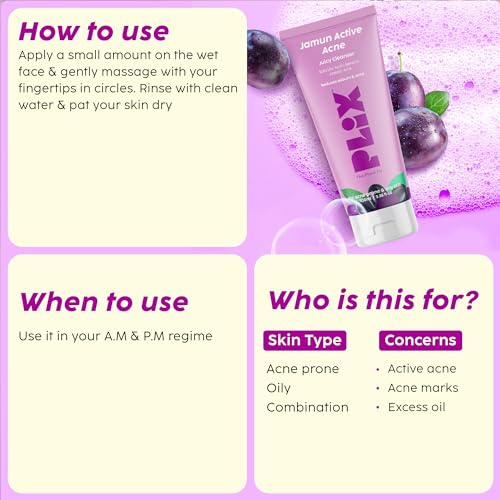 Image of PLIX - THE PLANT FIX Jamun Active Acne Regime with Toner & 0.5% w /w Salicylic Acid Cleanser to Unclog Pores & Reduce Acne