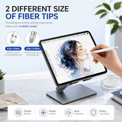 Image of Mizi 2-in-1 Stylus Pen for Touch Screens (Fibre + Fibre), High Precision Dual Fibre Tips, Universal Stylus for iPhone, iPad, Android Tablets, Samsung, Microsoft Surface - White