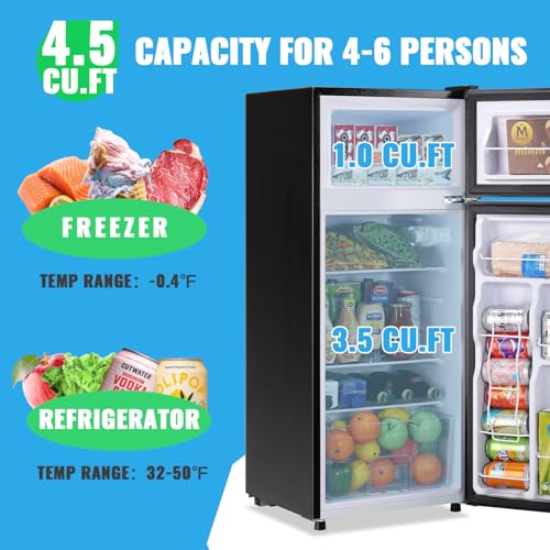 DEMULLER 4.5 Cubic Feet Double Door Fridge with Top Freezer Large Capacity Refrigerator with 7 Temperature Control & 3 Removable Shelves Black on Fridge.com