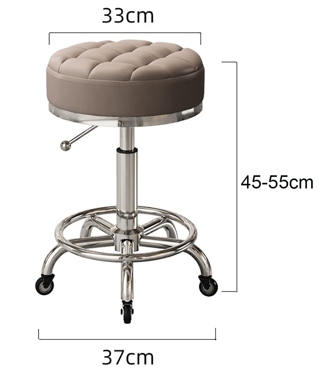 Taburete con Ruedas de Cuero sintético, Giratorio y con Altura Ajustable, Ideal para salón, peluquería, Laboratorio, Oficina, masajes, Bar y Exteriores.Brown,A1