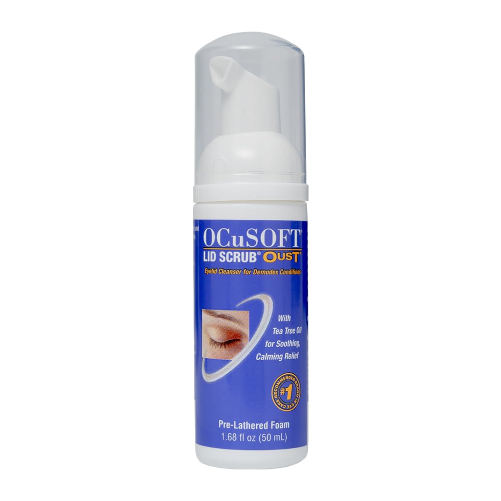 OCuSOFT Oust Demodex Foam Cleanser - Extra Strength - Foaming Cleanser for Eyelids & Eyelashes with Tea Tree Oil - Eyelid Cleanser to Remove Oil, Debris & Pollen - 1.68 fl oz