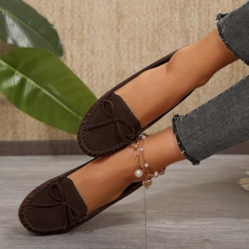 Smocked Round Toe Ballerina Flats Comfortable Slip On Rope Flock Flats Bowknot Tie Decorative Dressy Casual Shoes2