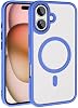 Zore Apple ile uyumlu iPhone 16 Plus Kılıf Wireless Şarj Özellikli Zore Krom M-safe Silikon Kapak Mavi