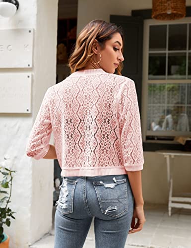 Image of FindThy Women's Casual Summer Lace Cardigan Open Front 3 /4 Sleeve Solid Lace Shrug Cover Up