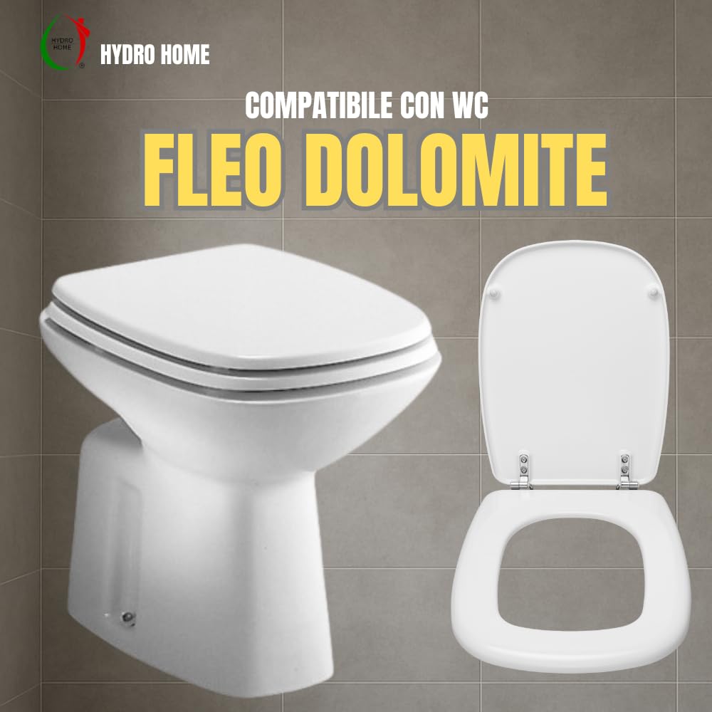 HYDRO HOME Tavoletta Wc compatibile con Fleo Dolomite, Copriwater In Plastica Termoindurente, Tavoletta water con cerniere regolabili, montaggio rapido, bianco