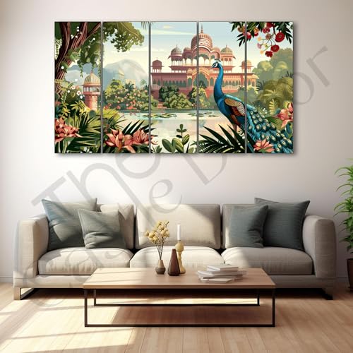 Image of The Castle Decor Pichwai Madhubani art painting with frame Big Size 27x48 Wall art for living room,Bedroom,Drawing room,Hotels-Wooden Framed-701