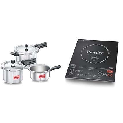 Prestige Svachh Aluminium 2+3+5 Litre Combo cooker with Induction Base + Prestige Induction Cooktop PIC 6.1 V3
