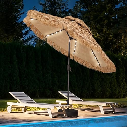 Wonlink 9FT 2-Tier Patio Tiki Umbrella with 32 LED Lights