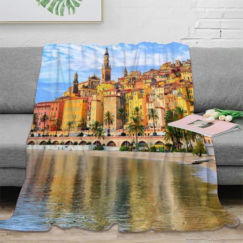 Couverture microfibre 150x200cm coastal town jeté de canapé imprimé 3D - 2