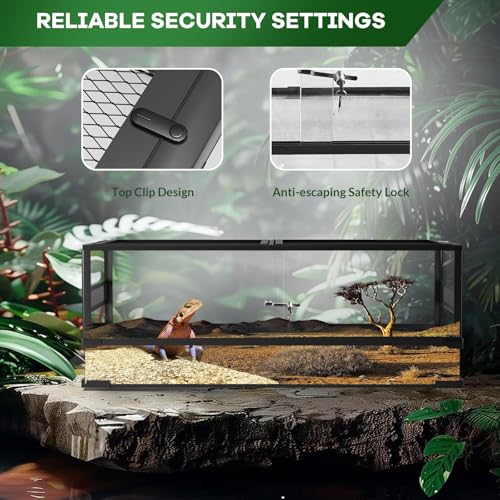 Image of 50 Gallon Reptile Tank, 36 inch x 18 inch x 18 inch ReptileTall Glass Terrarium, Double Hinge Door, Enclosure for Lizard Chameleon Snake,Tropical Rainforest Habitat with Screen Ventilation Top