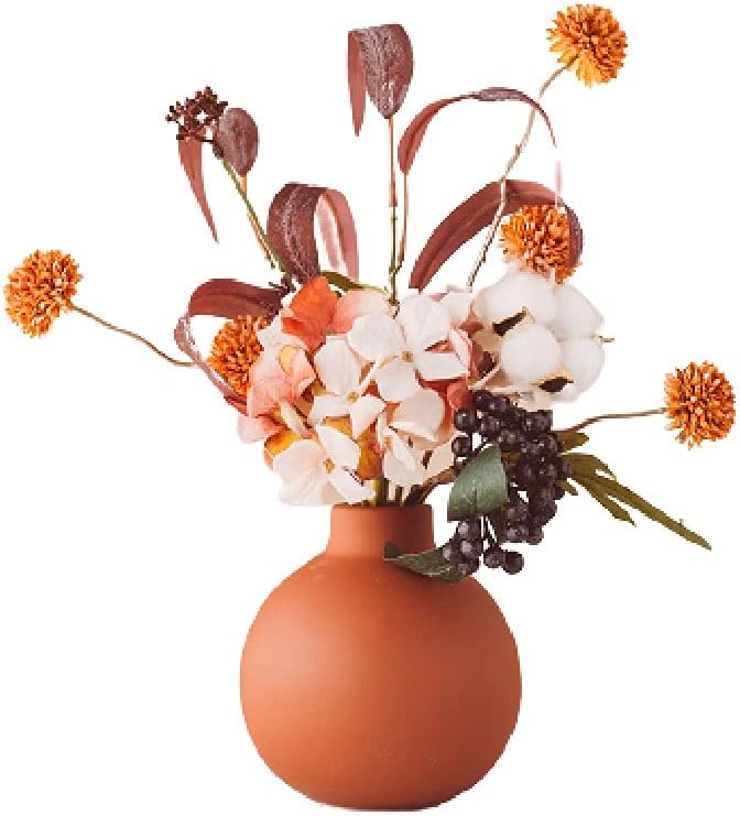乾燥造花 人工花と繊細なセラミック花瓶 完璧な色のマッチングブーケ セール特価 テーブルの花 家の装飾に適した 装飾用造花 C Color