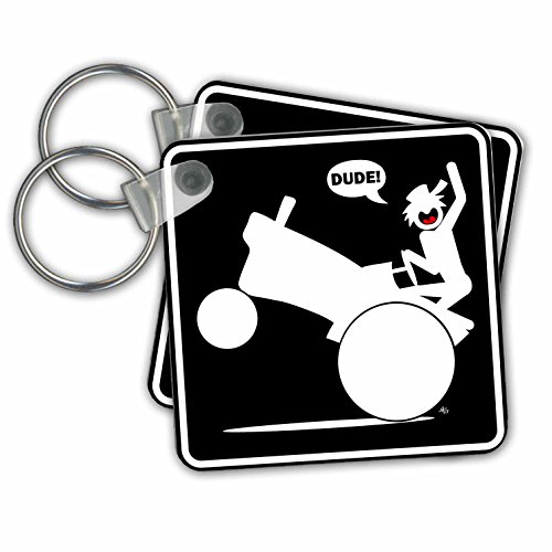 3dRose RURAL DUDE tractor wheelie black sign 2 - Key Chains, 2.25 x 4.5 inches, set of 2 (kc_13200_1)