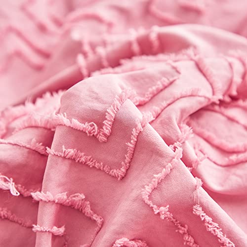 4 Pieces Tufted Toddler Bedding Set Solid Pink Jacquard Tufts, Soft And Embroidery Shabby Chic Boho Bohemian Design For Baby Girls, Includes Comforter, Flat Sheet, Fitted Sheet And Pillowcase #TOP3