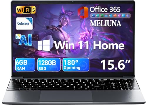 MELIUNA 15.6'' AI Laptop with Office 365, 6GB RAM 128GB SSD