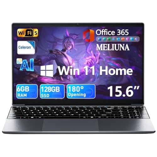 MELIUNA 15.6'' AI Laptop with Office 365, 6GB RAM 128GB SSD