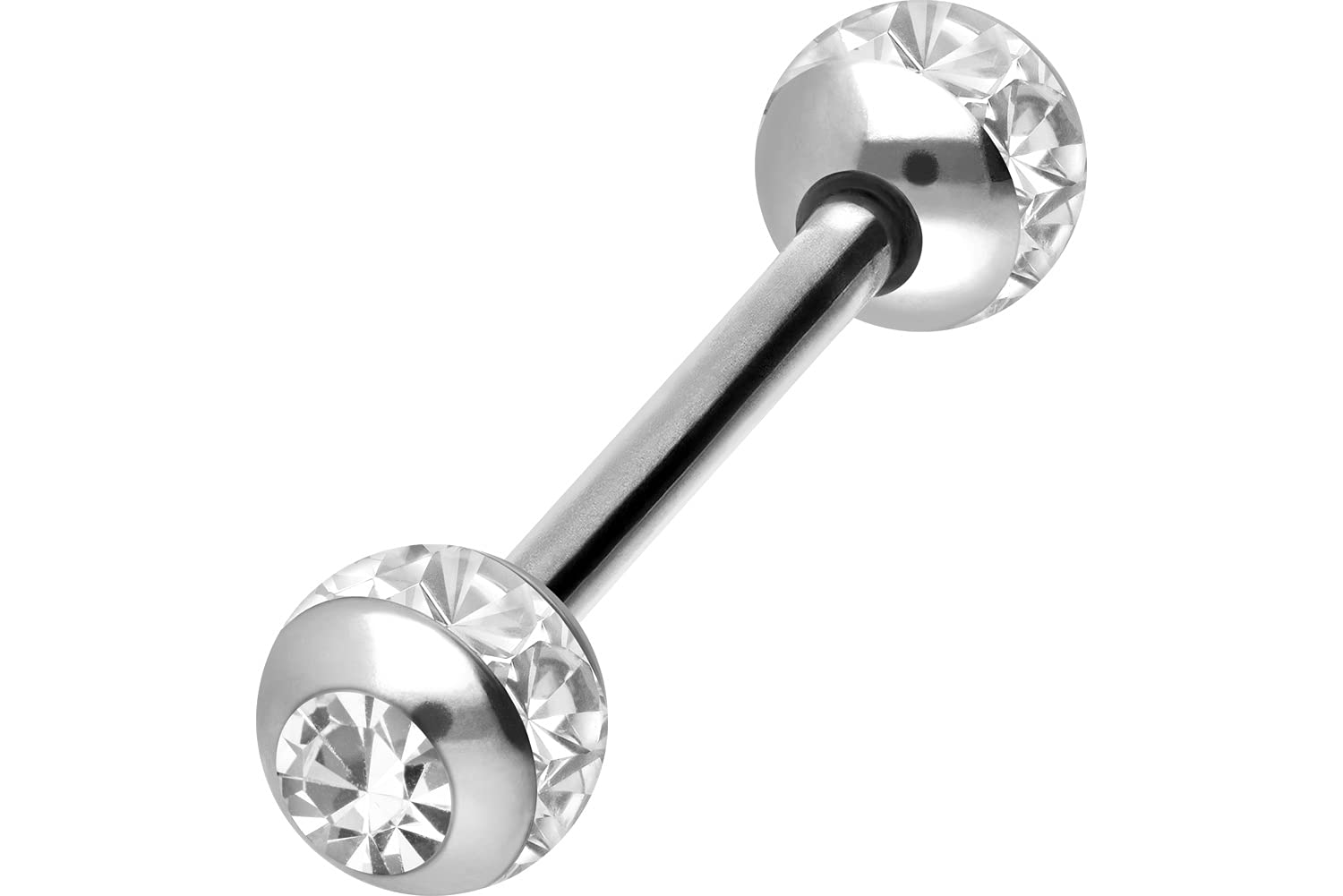 PIERCINGLINEPiercing de titanio con bolas de EPOXYRING + cristales, barra de piercing para el pecho y la lengua, tamaño a elegir