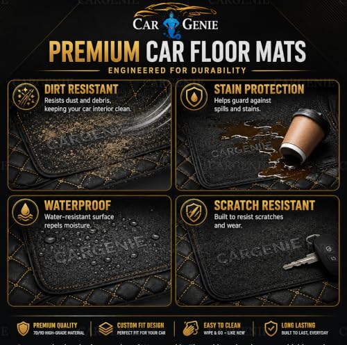 Image of 7D Car Floor Mats for Mahindra XUV 7XO AX7 AT | Waterproof | Anti-Slip | PU Leather | Full Coverage | All Weather | Custom Fitted 7D Car Foot Mats - Black