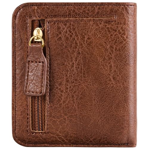 Image of Gostwo Small Wallet for Women, Slim Bifold Credit Card Holder, Compact RFID Blocking Cash Wallet, Billfolds Thin Leather Zipper Pocket, Mini Wallet Gift for Ladies Teen Girls Travel with ID Window