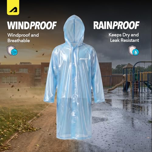 Image of Boldfit Raincoat for Kids Smart Back Long Raincoat with Hood Waterproof Rain Coat for Boys & Girls Lightweight School Poncho Jacket with Pockets & Buttons