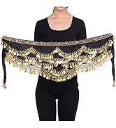 Wuchieal Women's Triangular Belly Dancing Hip Scarf Wrap Skirt with Gold Coins