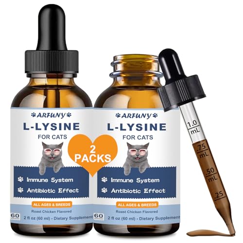 Lysine for Cats - 2 Packs Cat Lysine Drops - Sneezing Treatment, Nasal Relief - Feline Upper Respiratory Infection, Runny Nose, Eye Function - Immune Support - Roast Chicken Flavor