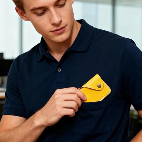 Miniatura 11 de Cartera organizadora de tarjetas de bolsillo frontal cosida a mano minimalista de cuero genuino para tarjetas, billetera con tarjetero pequeño, Negro