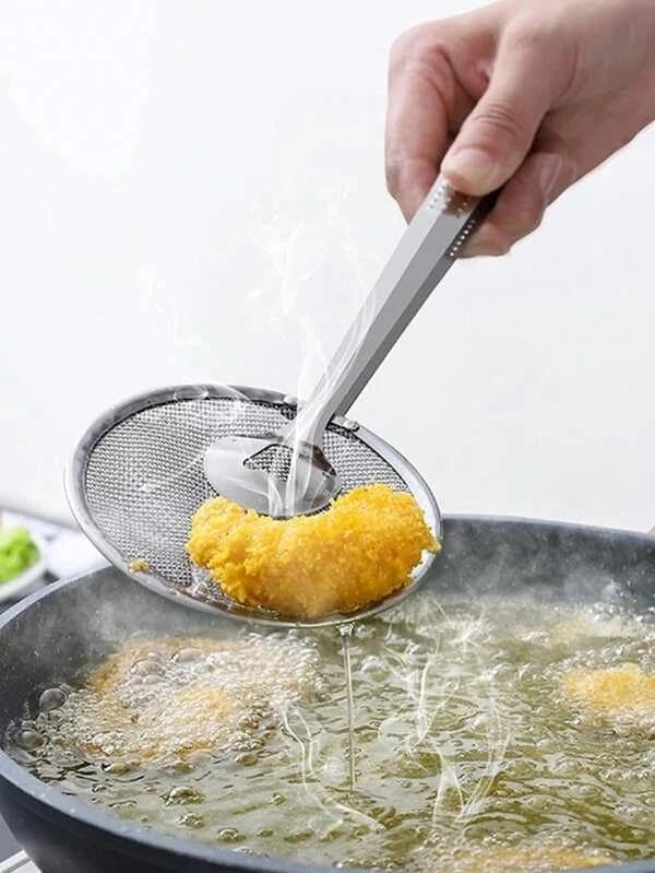 Miniatura 3 de Colador de acero inoxidable con pinza multifuncional de malla colador de cuchara ranurada, mango largo aceite freír filtro clip,