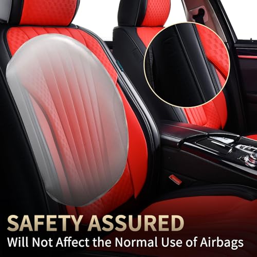 Image of FLORICH Car Seat Covers, Premium Leatherette Car Seat Covers Front Seats, Waterproof Leather Seat Protectors, Automotive Seat Protectors Universal Fit for Most Sedans Cars SUV Trucks, Black&Red