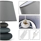 Nachttischlampe 'Lina' (Grau/Matt) Tischleuchte Keramik Tischlampe mit Stoffschirm, LED geeignet, E14 230V Keramik, Tischlampe, Nachttischleuchte, Fenster Lampe, Sofalampe. Fensterbank Lampen