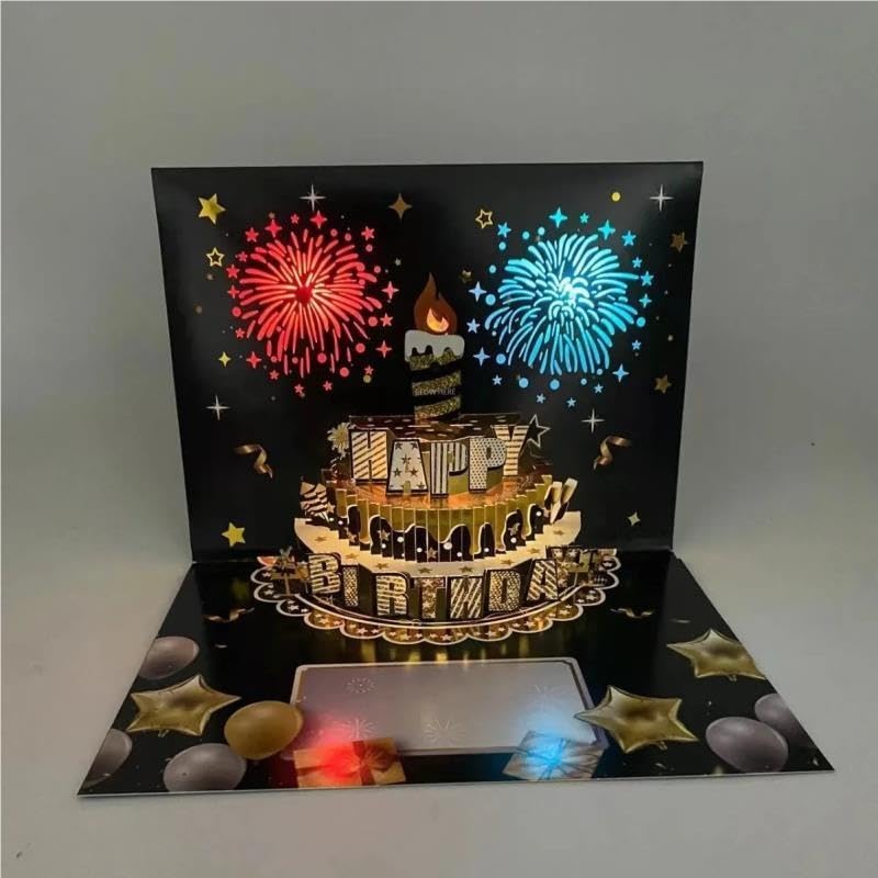 Carte de joyeux anniversaire gâteau pop-up 3D feu d'artifice