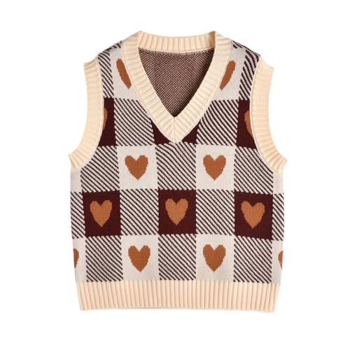 Image of Women's Sweater Vest,Y2K Sleeveless Pattern Preppy Style Knitted Crop Tank Top for Girl