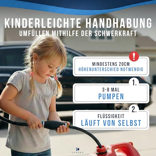 LUKEDO Handpumpe [in Industriequalität] 2 Meter Schlauch - Kraftstoffresistent - Als Benzinpumpe Handpumpe Wasser, Dieselpumpe, Fuel Pump, Kraftstoffpumpe, Benzinpumpe für Kanister oder Absaugpumpe